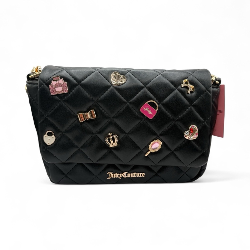 Juicy Couture Black Quilted Crossbody Bag with Gold Accents